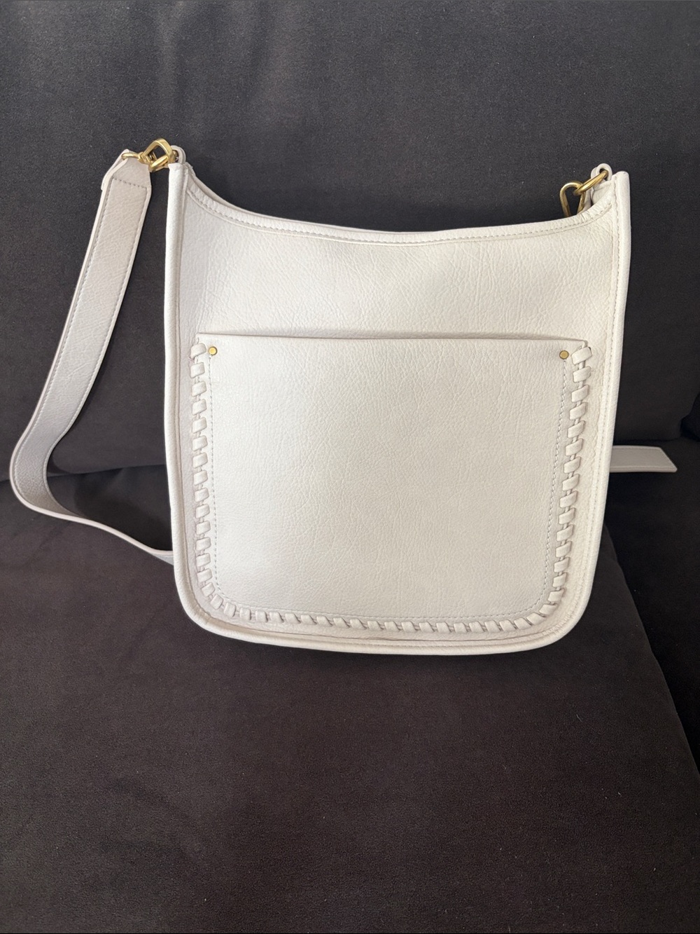 Style & Co. White Shoulder Bag with Front Pocket and Whipstitch Detail